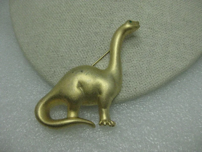 Elegant brooch with crystals-Vintage Gold Tone Dinosaur Brooch, signed PO, Brachiosaurus like Dino from the Flintstones or