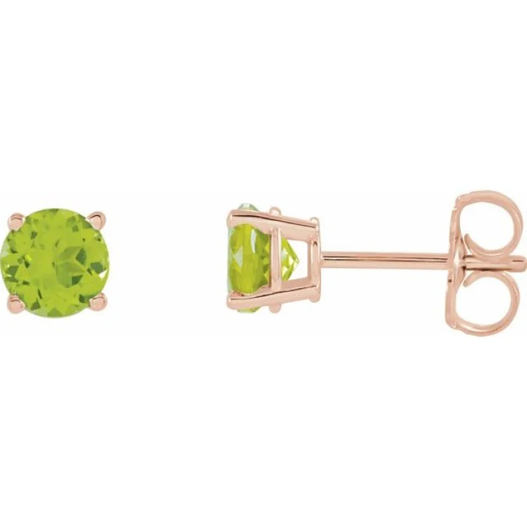 Fashionable dangling earrings for evening parties -14K Rose 5 mm Natural Peridot Stud Earrings