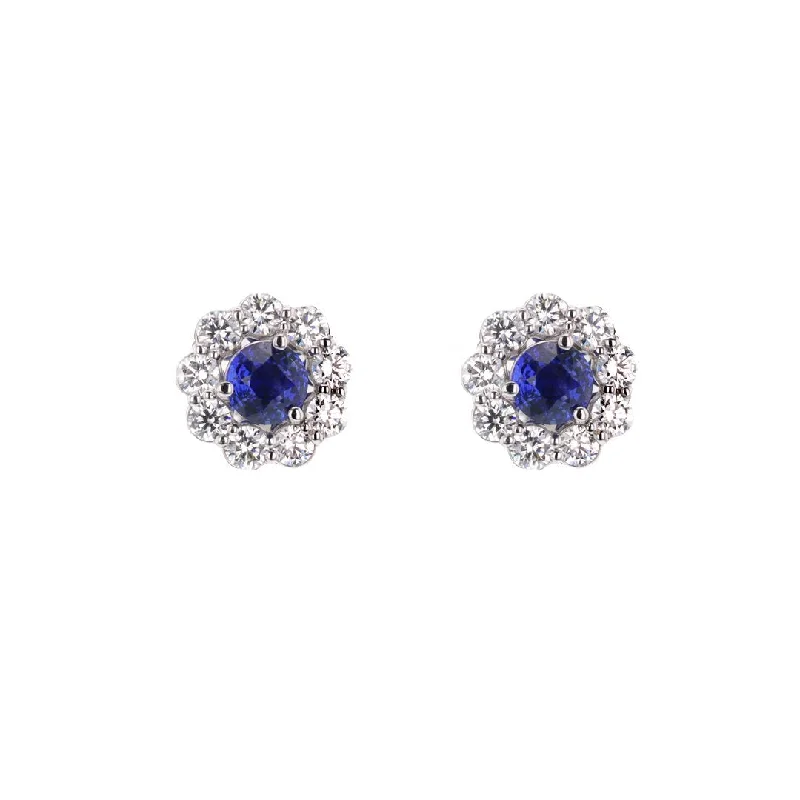 Retro-inspired earrings with vintage designs -Blue Sapphire Stud Earrings & Diamond Jackets