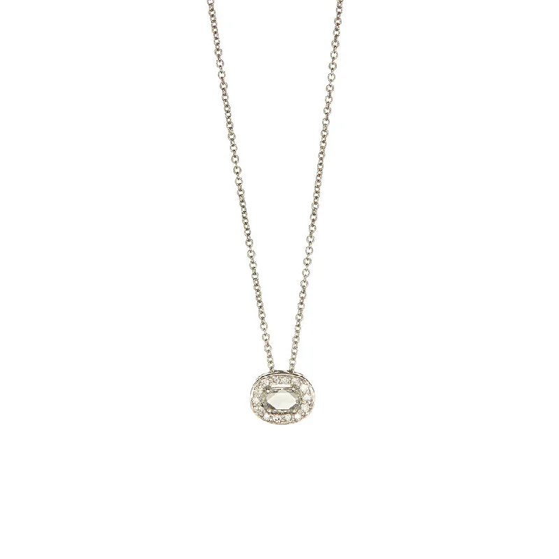 Handcrafted artisan necklaces with unique designs -18 Karat White Gold Oval Diamond Pendant