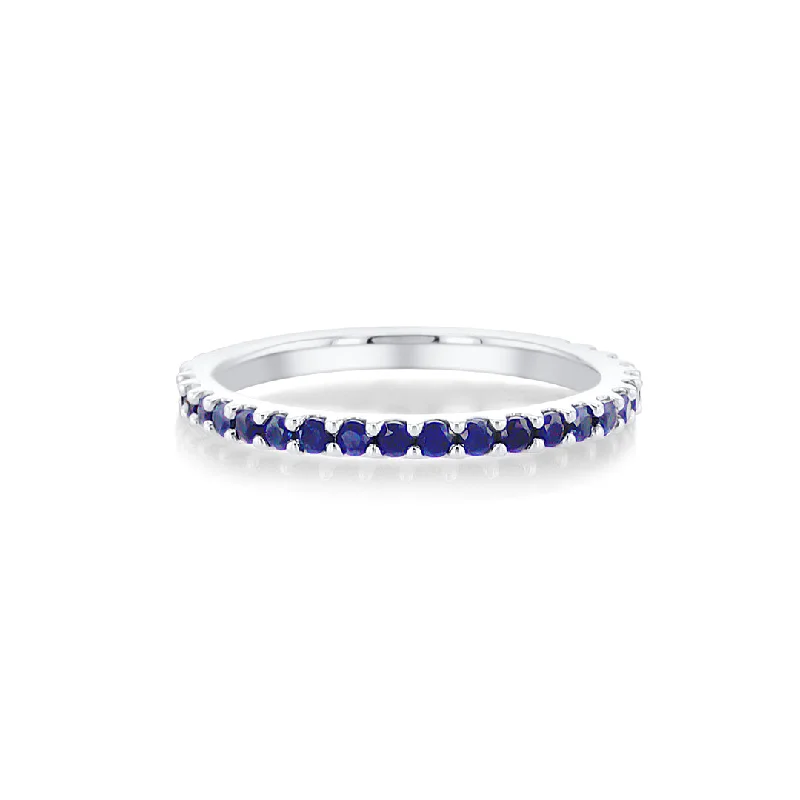 Boho gemstone rings for laid-back fashion -0.50 Cttw Round Blue Sapphire Platinum Eternity Band