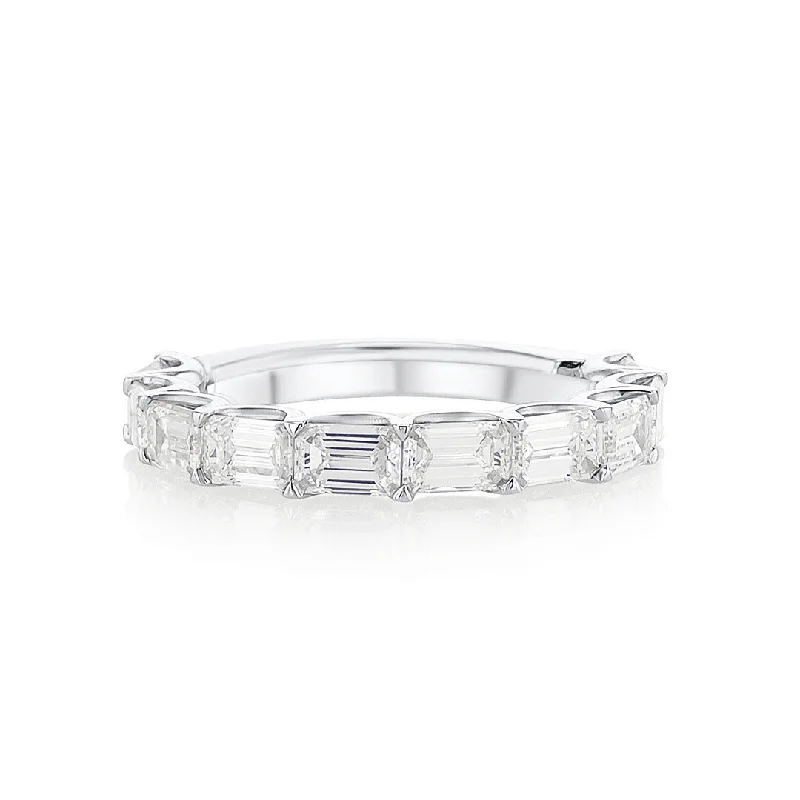 Elegant halo engagement rings for glamorous proposals -2.76 Cttw Emerald Cut Diamond East-West Platinum Eternity Band