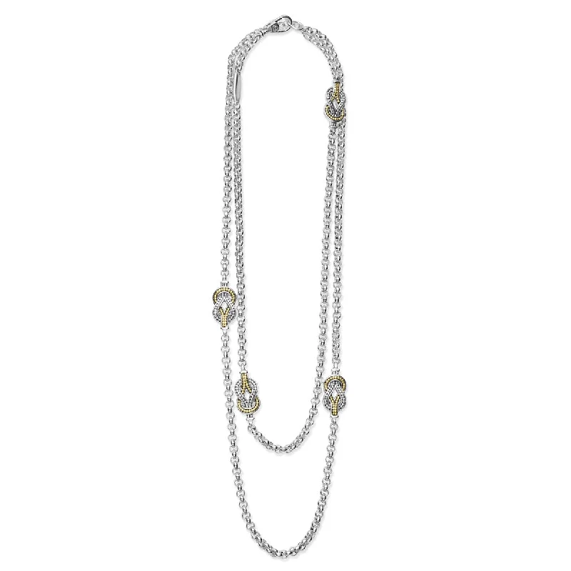 Crystal necklaces for adding sparkle to your outfit -Four Station Two Tone Knot Necklace