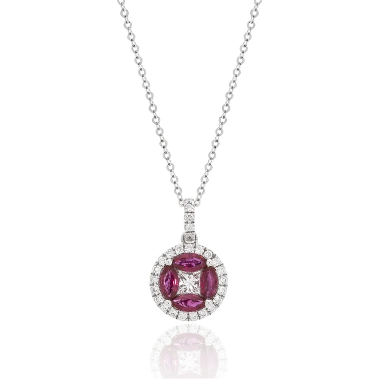 Vintage crystal pendants for classic elegance -Luvente 14k White Gold Ruby and Diamond Necklace N02789-RU