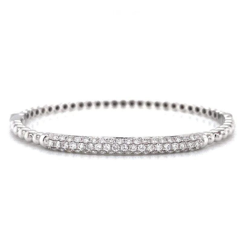 Birth month bracelets-18K White Gold Diamond Bar Beaded Hinged Bangle