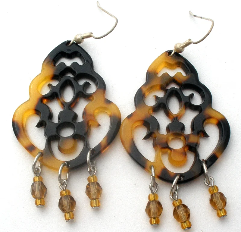 Elegant emerald earrings for luxury looks -Faux Tortoise Shell & Crystal Bead Earrings 925