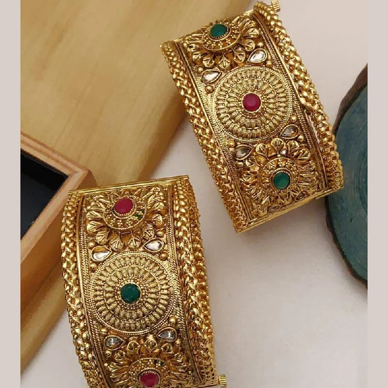 Unique handmade bangle sets for personalized flair -FS Collection Gold Plated Pota Stone Openable Bangle Set