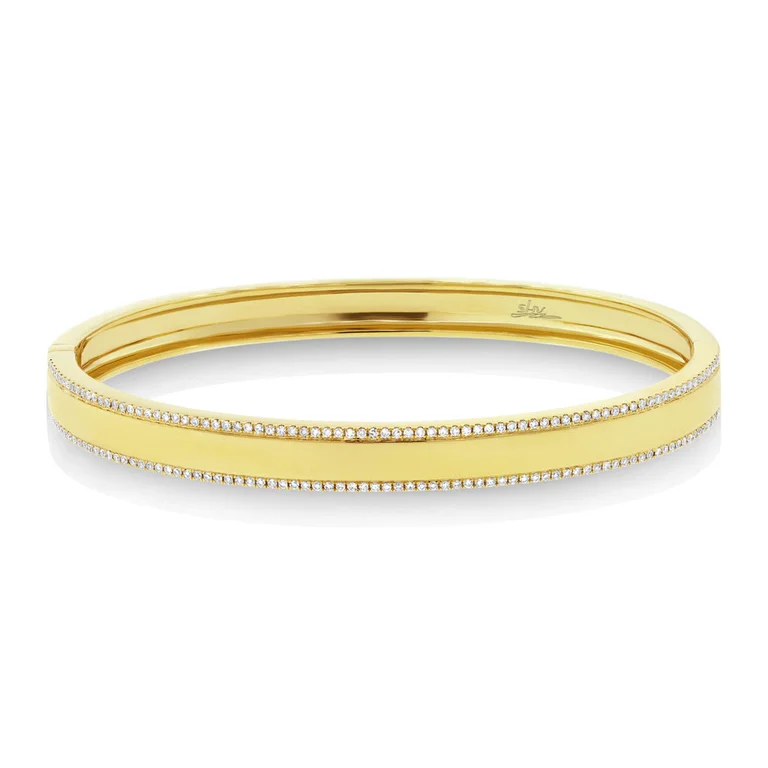 Fashion bracelets-14K Yellow Gold Diamond Double Row Bangle