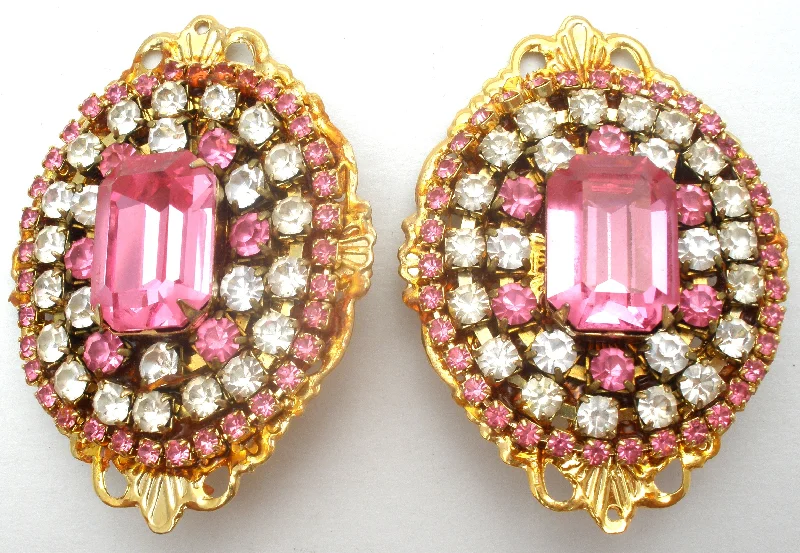 Bohemian earrings with ethnic influences -Fantiques Pink Rhinestone Earrings Vintage