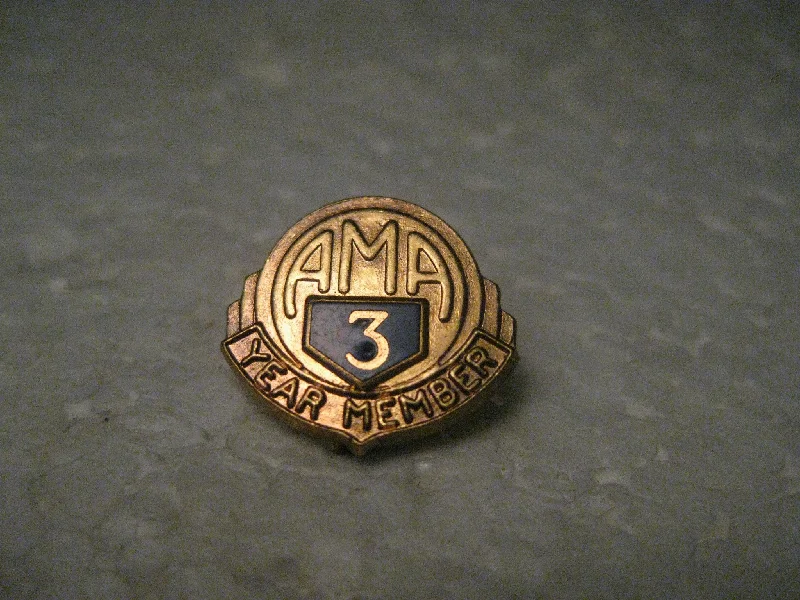 Gold brooch-Vintage American Motorcycle Association 3 Year Member Pin, Gold Tone, Enameled