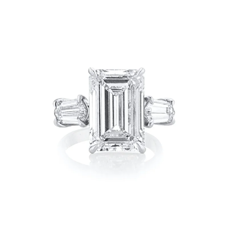 Designer rings for luxury fashion -8.03 CT Emerald Cut and 1.29 Cttw Kite Cut Lab Grown Diamond Three Stone Platinum Engagement Ring