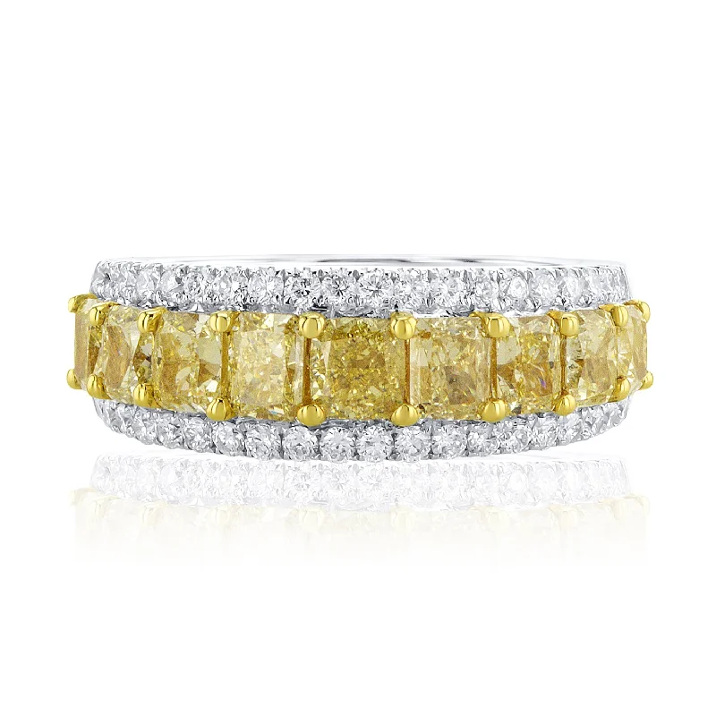 Simple silver wedding rings for minimalist elegance -2.69 Carat Natural Yellow Diamond Band in 18K White & Yellow Gold