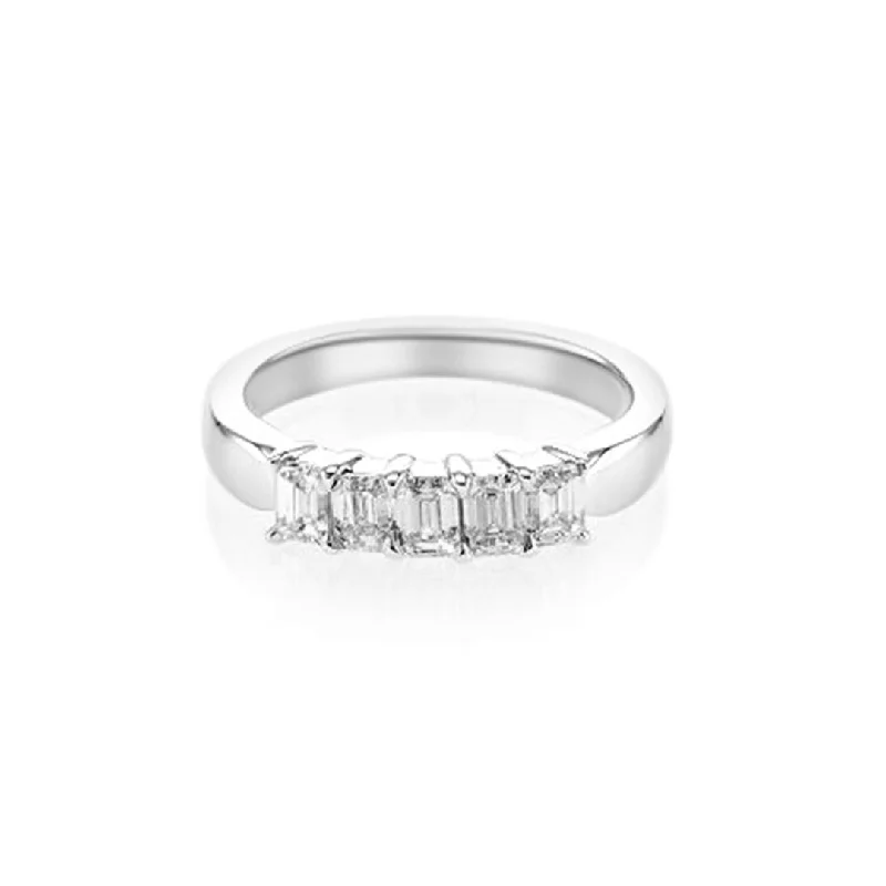 Gold wedding rings for timeless love -0.94 Cttw Emerald-Cut Diamond 18K White Gold Five-Stone Band