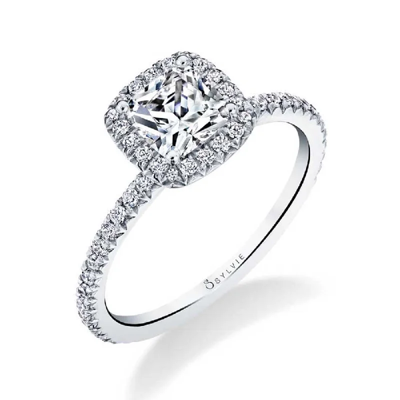 Simple stackable rings for casual elegance -Sylvie Classic Cushion Halo Engagement Ring S1793-CU