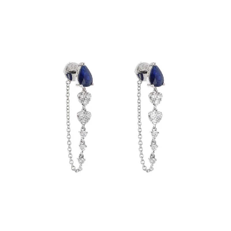 Custom name stud earrings for personalization -Blue Sapphire & Diamond Drop Earrings