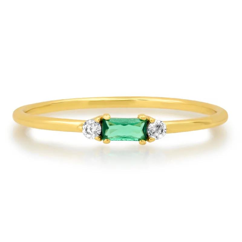 Custom family rings for sentimental gifts -GREEN BAGUETTE RING, GOLD