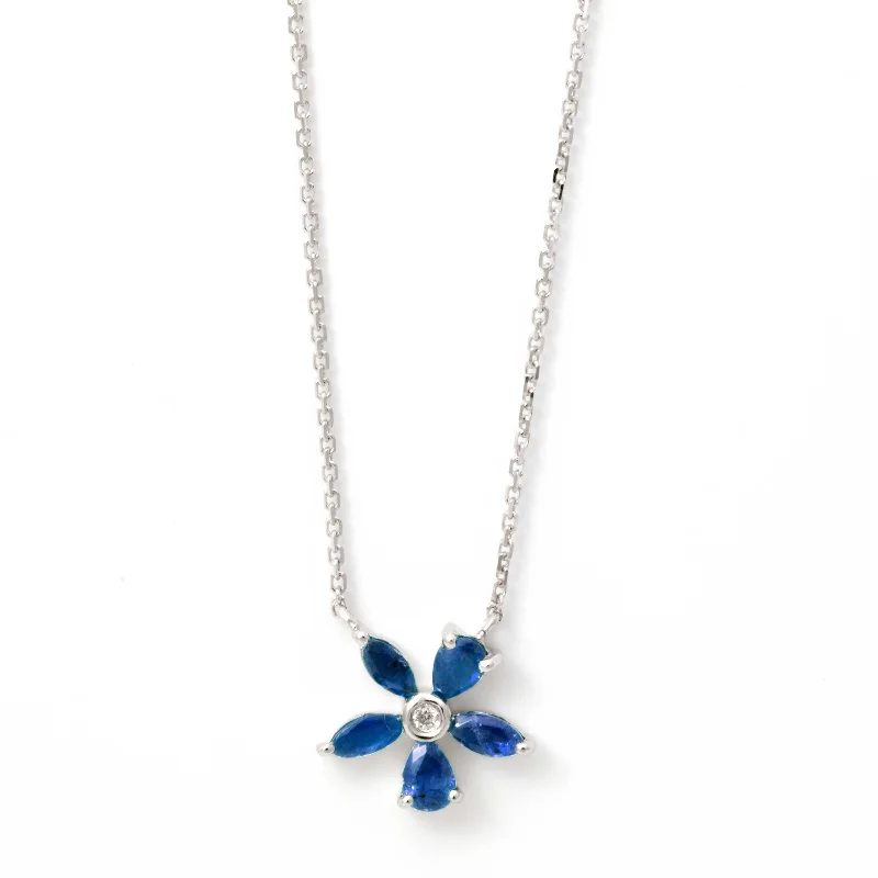 Custom logo necklaces for business gifts -Sapphire Flower Necklace, 14K White Gold