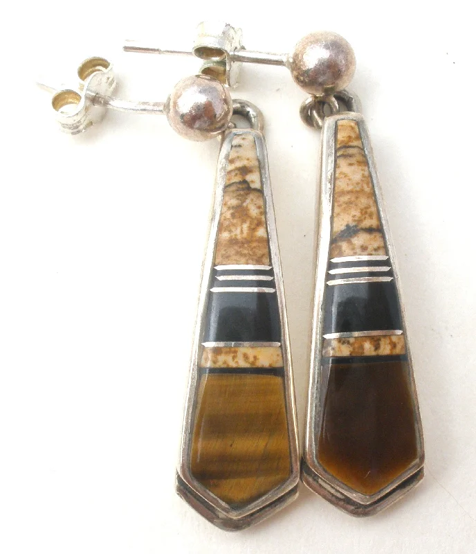 Vintage-inspired earrings for retro looks -Navajo Rick Tolino Earrings with Inlay Gemstones