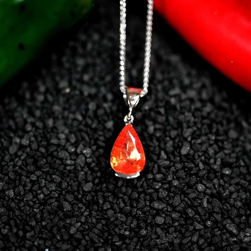 Handcrafted boho necklaces with earthy details -3.01CT Orange Sapphire Custom Pendant