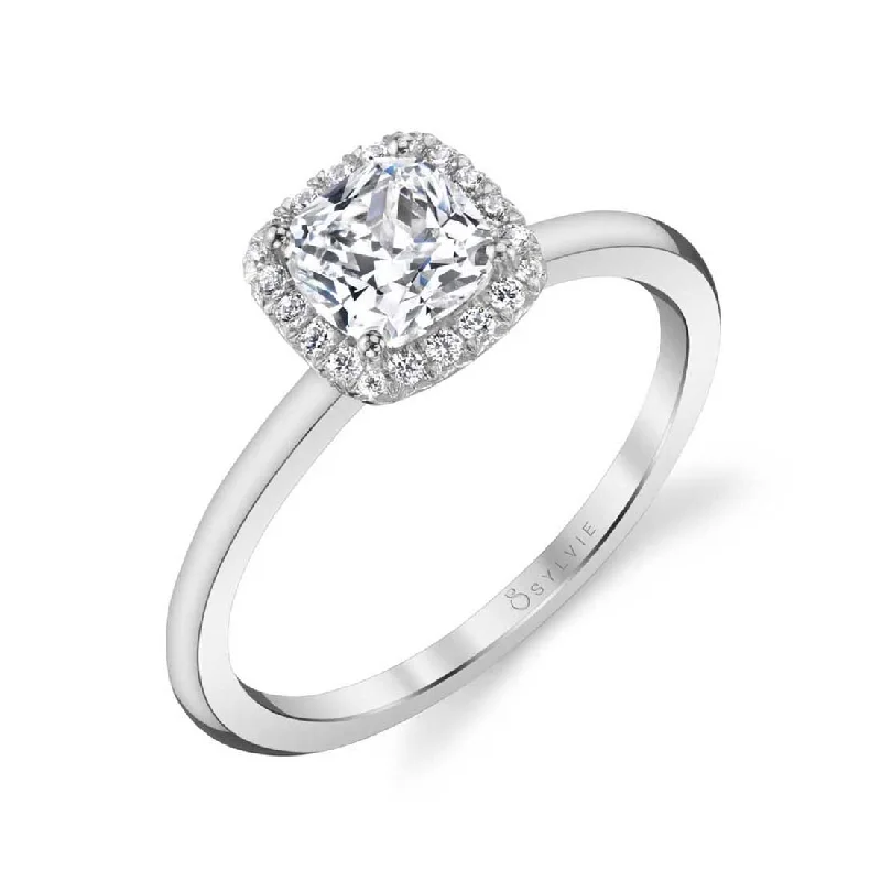 Silver stacking rings for a trendy look -Sylvie Classic Cushion Halo Engagement Ring S1993-CU