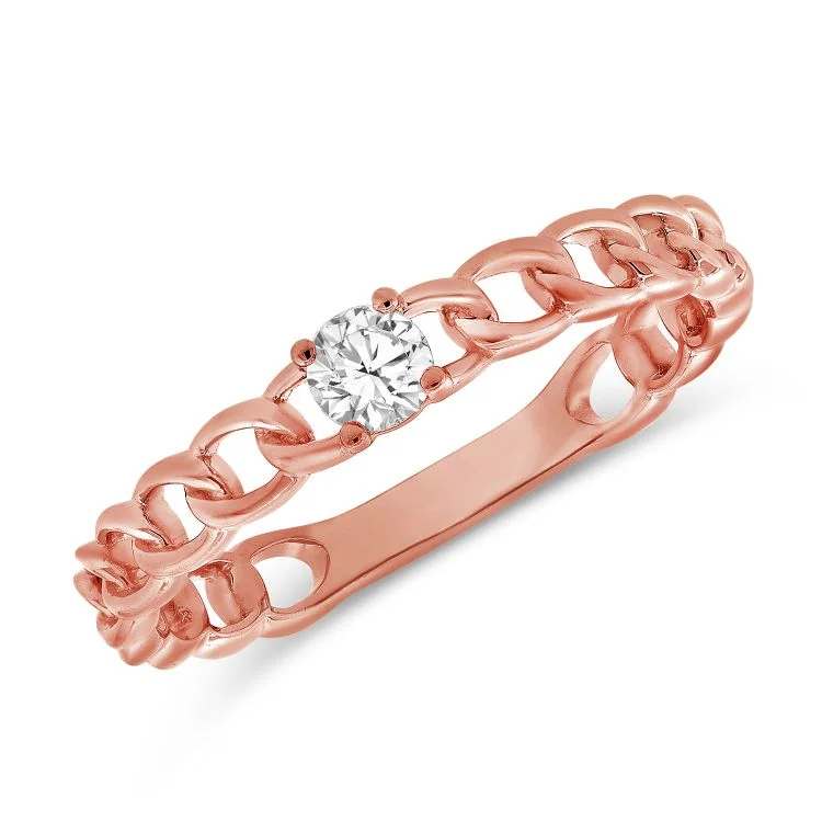 Elegant ruby rings for classic glamour -14k Rose Gold Diamond & Chain Link Ring