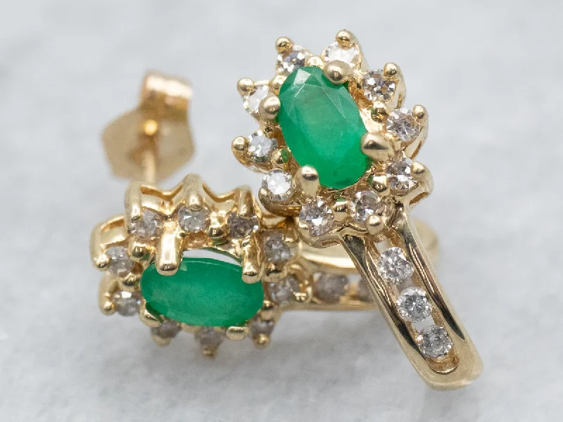 Vintage-inspired earrings with floral designs -Emerald and Diamond Stud Earrings