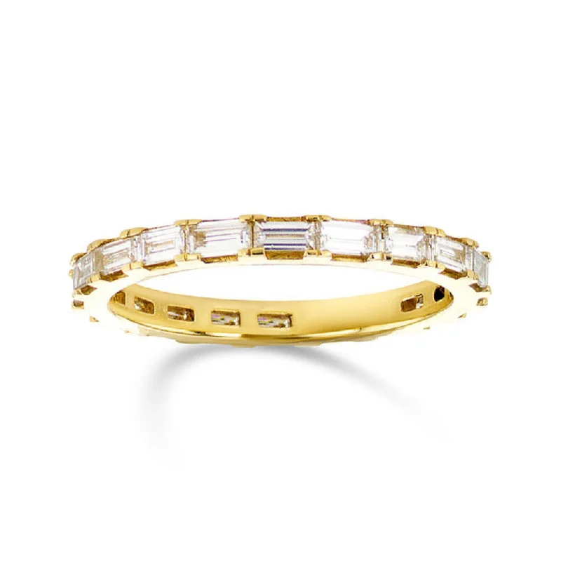 Trendy stackable rings for modern fashion -1.00 Cttw Baguette Diamond East-West 14K Yellow Gold Eternity Band