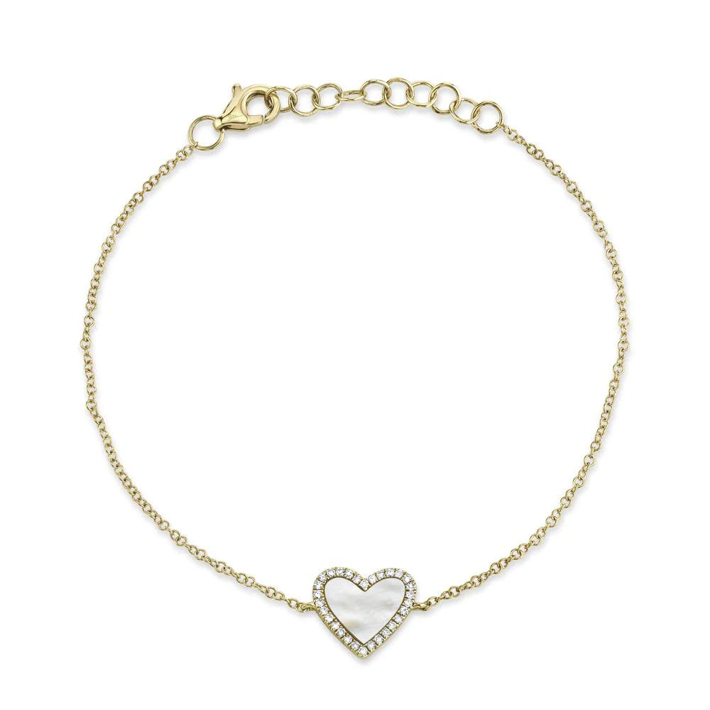 Elegant silver bracelets-14K Yellow Gold Mother of Pearl and Diamond Heart Bracelet