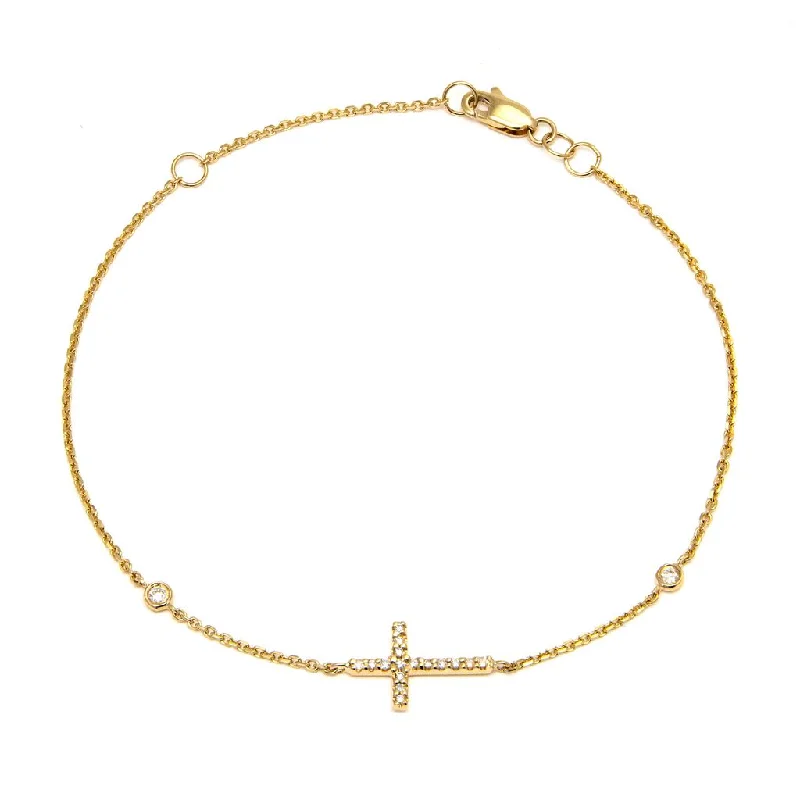 Vintage charm bracelets-14K Yellow Gold Diamond Cross Bracelet