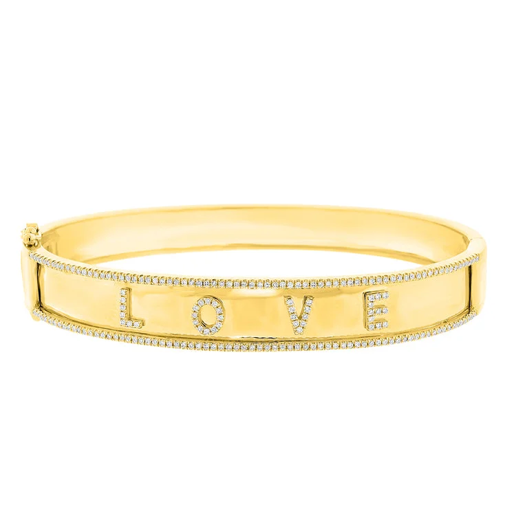 Bracelets for men-14K Yellow Gold Diamond "Love" Hinged