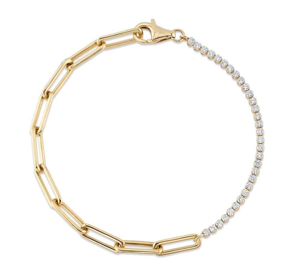 Classic charm bracelets-14K Yellow Gold Diamond Tennis Paperclip Bracelet