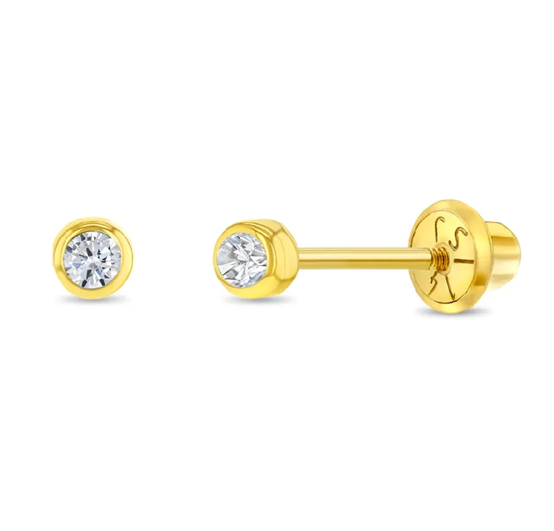 Long drop earrings with precious stones -14k Gold Bezel Set Diamond Studs