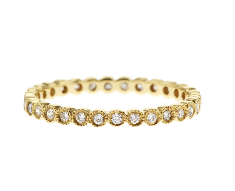 Trendy silver rings with intricate details -0.29 Carat Round Diamond Bezeled Milgrain Eternity Band in 18K Yellow Gold