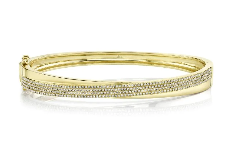 Handmade leather bracelets-14k Yellow Gold Diamond Pave & Polished Crossover Bangle