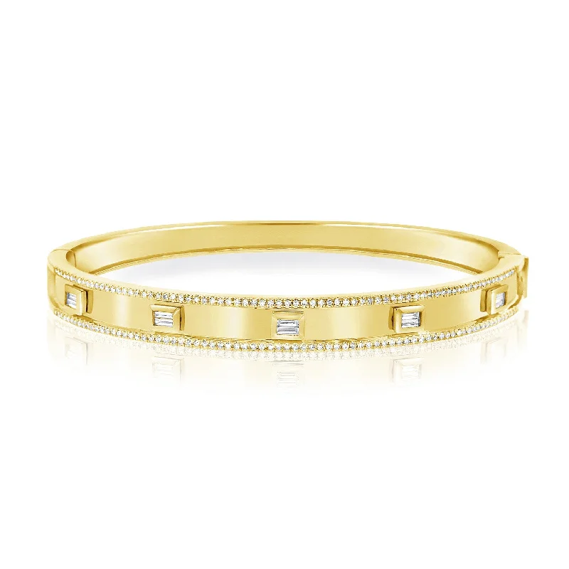 Gold bracelets-14K Yellow Gold Diamond Hinged Bangle