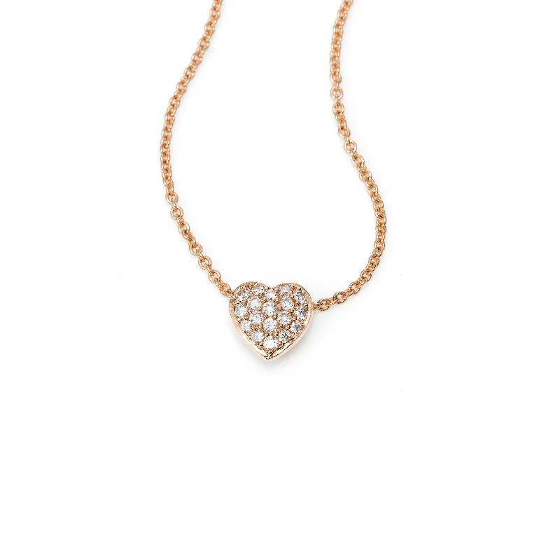 Minimalist necklaces for everyday style -Small Pavé Diamond Heart Necklace, 14K Rose Gold