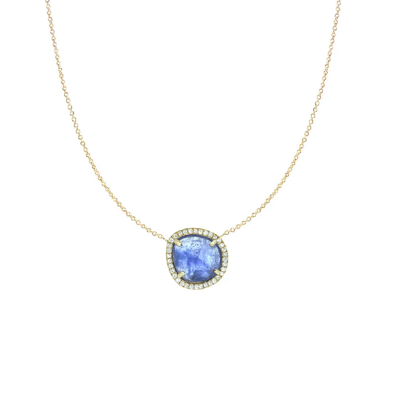 Classic gold pendant necklaces for timeless beauty -18 Karat Rosé Gold necklace with Tanzanite Slice and white diamond halo