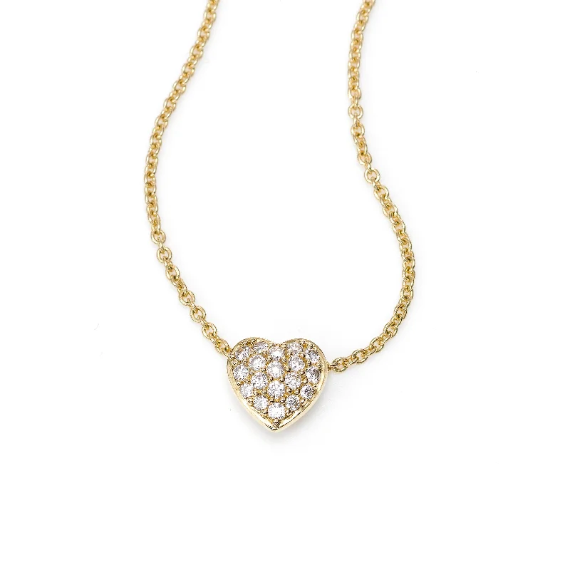 Custom-designed birthstone necklaces for special gifts -Small Pavé Diamond Heart Necklace, 14K Yellow Gold