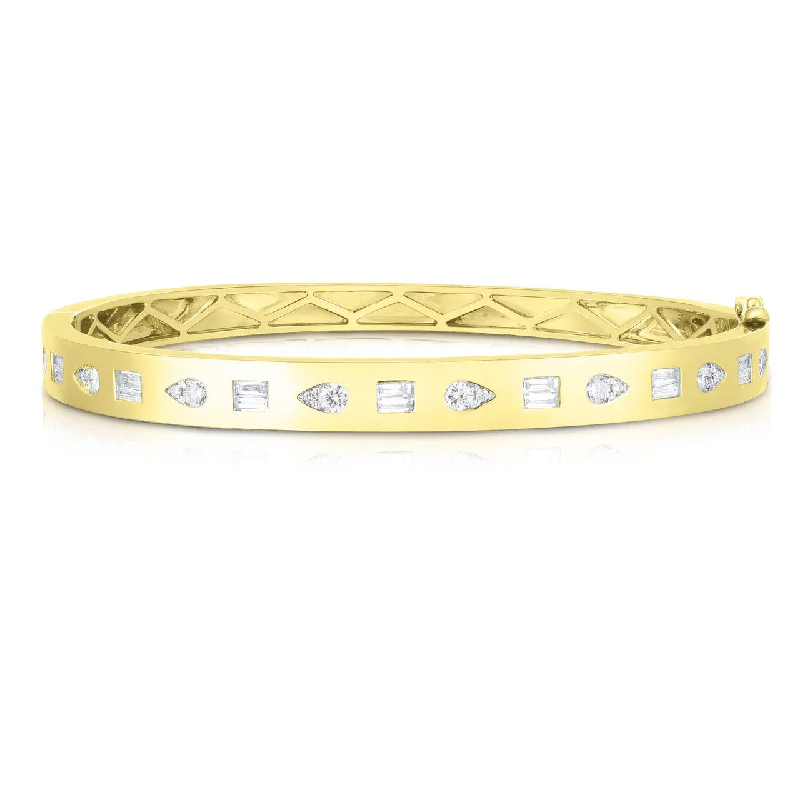 Eco-friendly bracelets-14K Yellow Gold Pear and Baguette Diamond Bangle