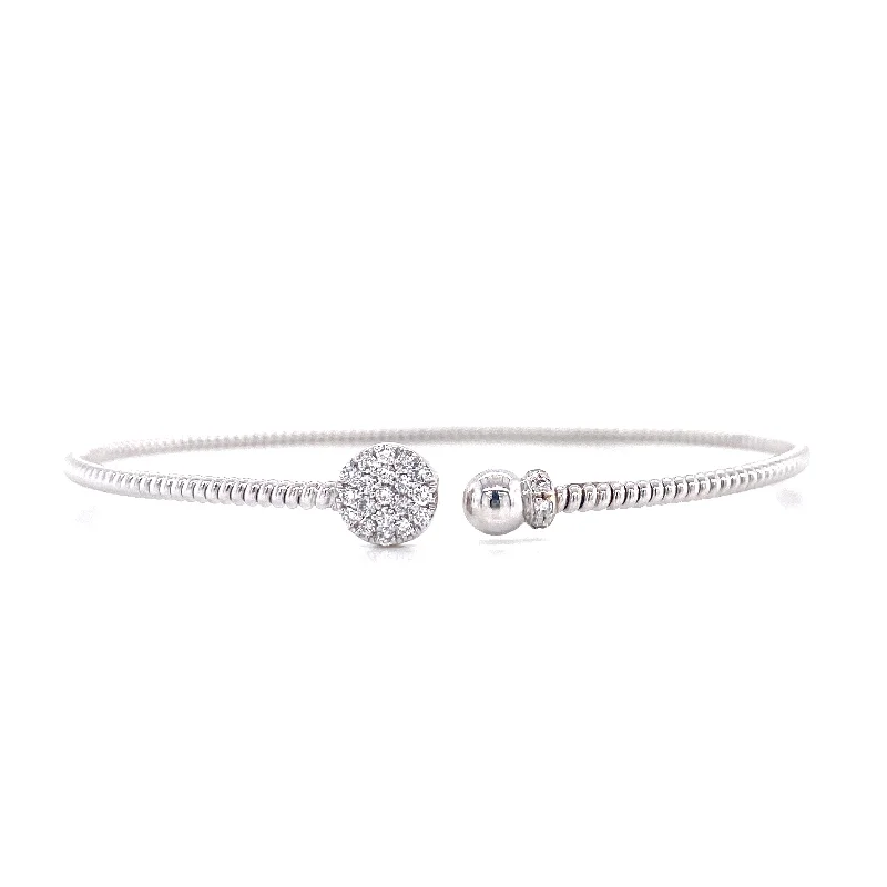 Personalized friendship bracelets-18K White Gold Diamond Pave Circle Wire Open Cuff Bangle