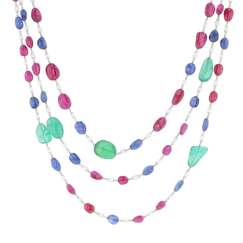 Simple choker necklaces for minimalist looks -Platinum Multi-Gemstone Bead Necklace