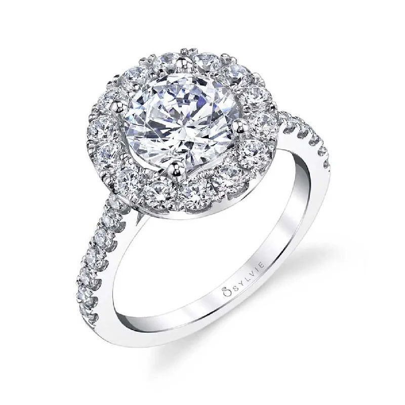 Custom family rings for sentimental gifts -Sylvie Classic Halo Engagement Ring S1299-RB