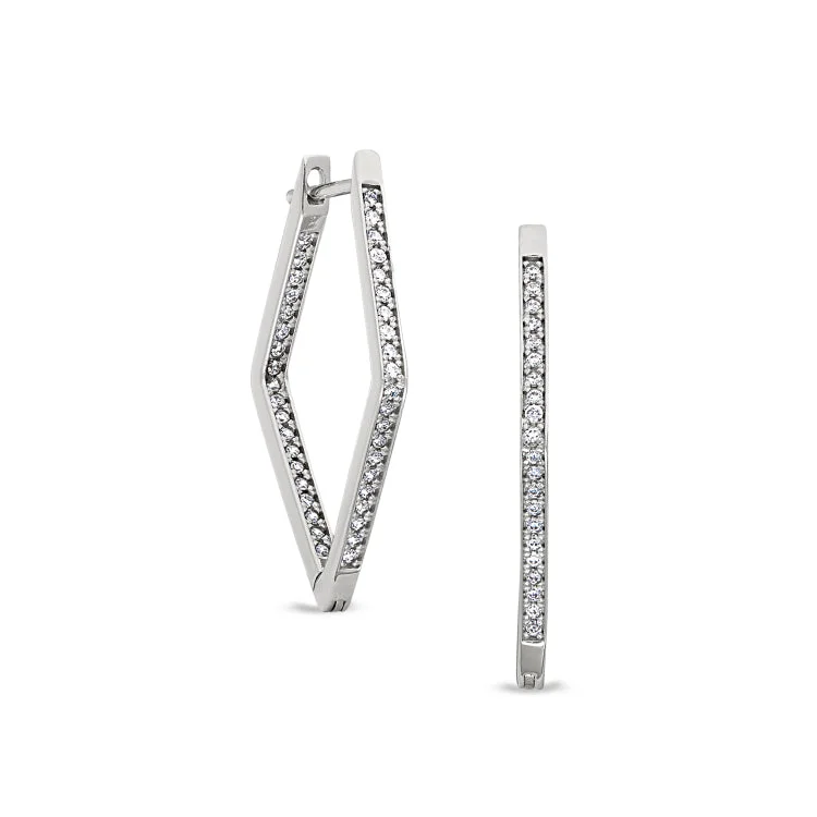 Statement earrings with bright gemstones -Platinum Finish Sterling Silver Micropave Diamond Shape Hoop Earrings with Simulated Diamonds