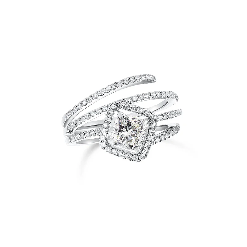 Classic gold rings for timeless appeal -1.04 CT Radiant Diamond and 0.52 Cttw Spiral 18K White Gold Engagement Ring