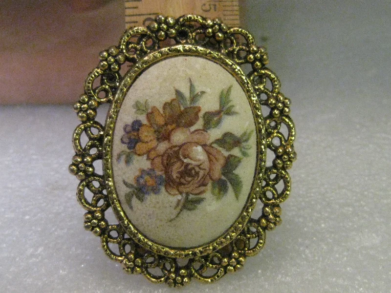 Antique-style brooch-Vintage Brooch & Pendant Combination, Floral Cameo Style - Decorative Gold Tone Ornate Frame, 2.5"