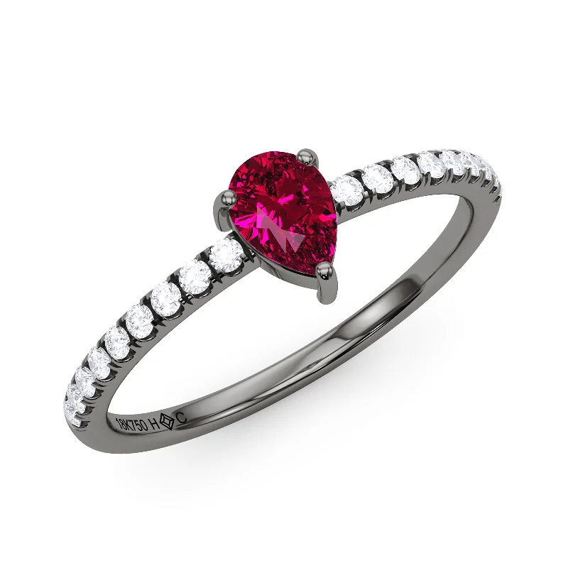 Fashionable statement rings for evening wear -Pear Birthstone and Pave Lab Grown Diamond Ring