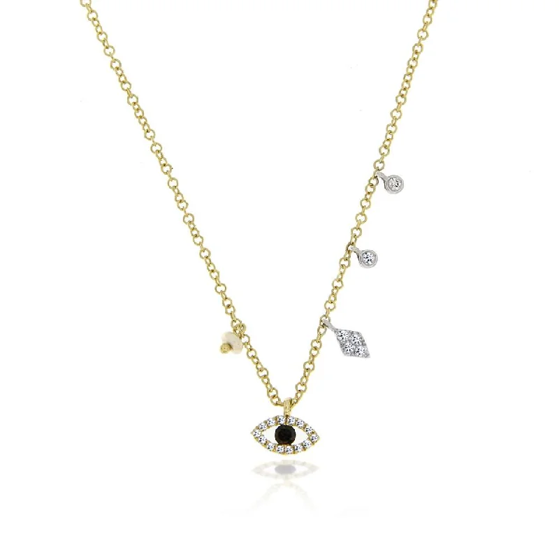 Delicate gold necklaces for everyday wear -Yellow Gold Evil Eye Charm Necklace