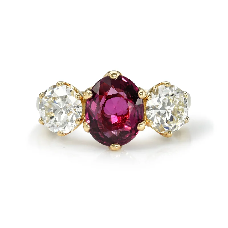 Trendy gemstone rings for colorful looks -THREE STONE GIA