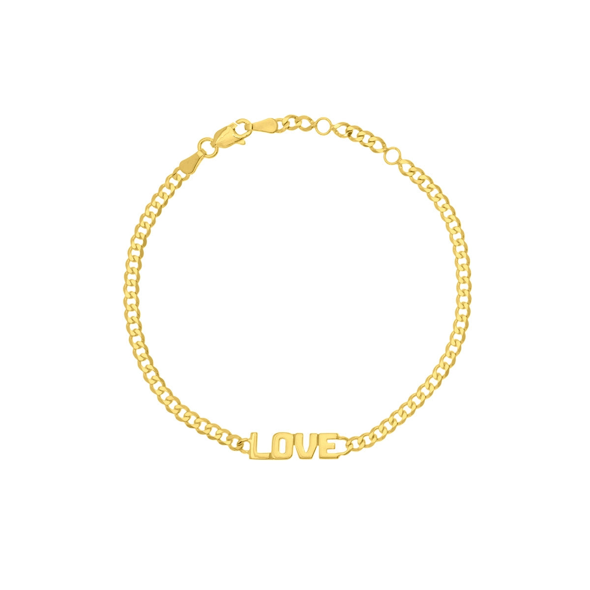 Designer charm bracelets-14K Yellow Gold Curb Chain "Love" Bracelet