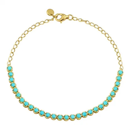 Leather bracelets-14k Yellow Gold Crown Prong Turquoise Tennis Chain Bracelet